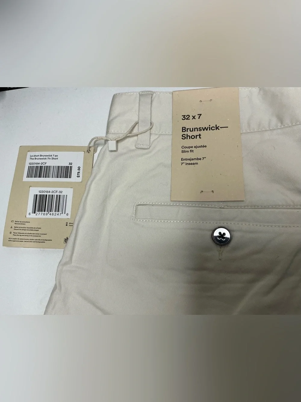 Frank & Oak Cream Brunswick Chino Shorts Size 32x7 NWT